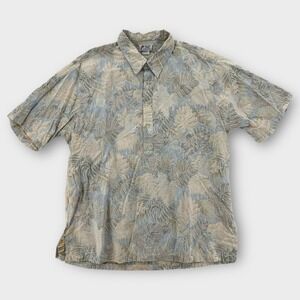 Malihini Hawaiian Shirt Mens Large Floral Button Up Short Sleeve Green Pullover